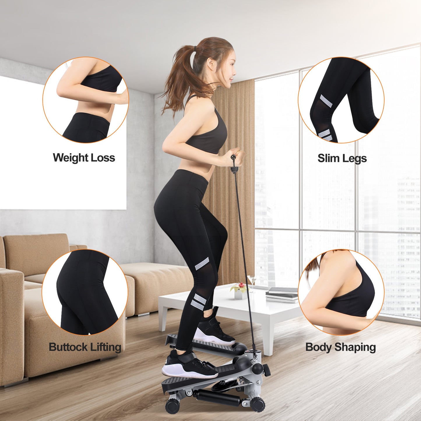 Mini Fitness Stepper with Resistance Bands & LCD Monitor